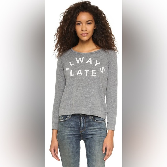 Sundry “Always Late” Graphic Pullover Sweatshirt Gray Long Sleeve – Size 0 (XS) - Picture 1 of 12